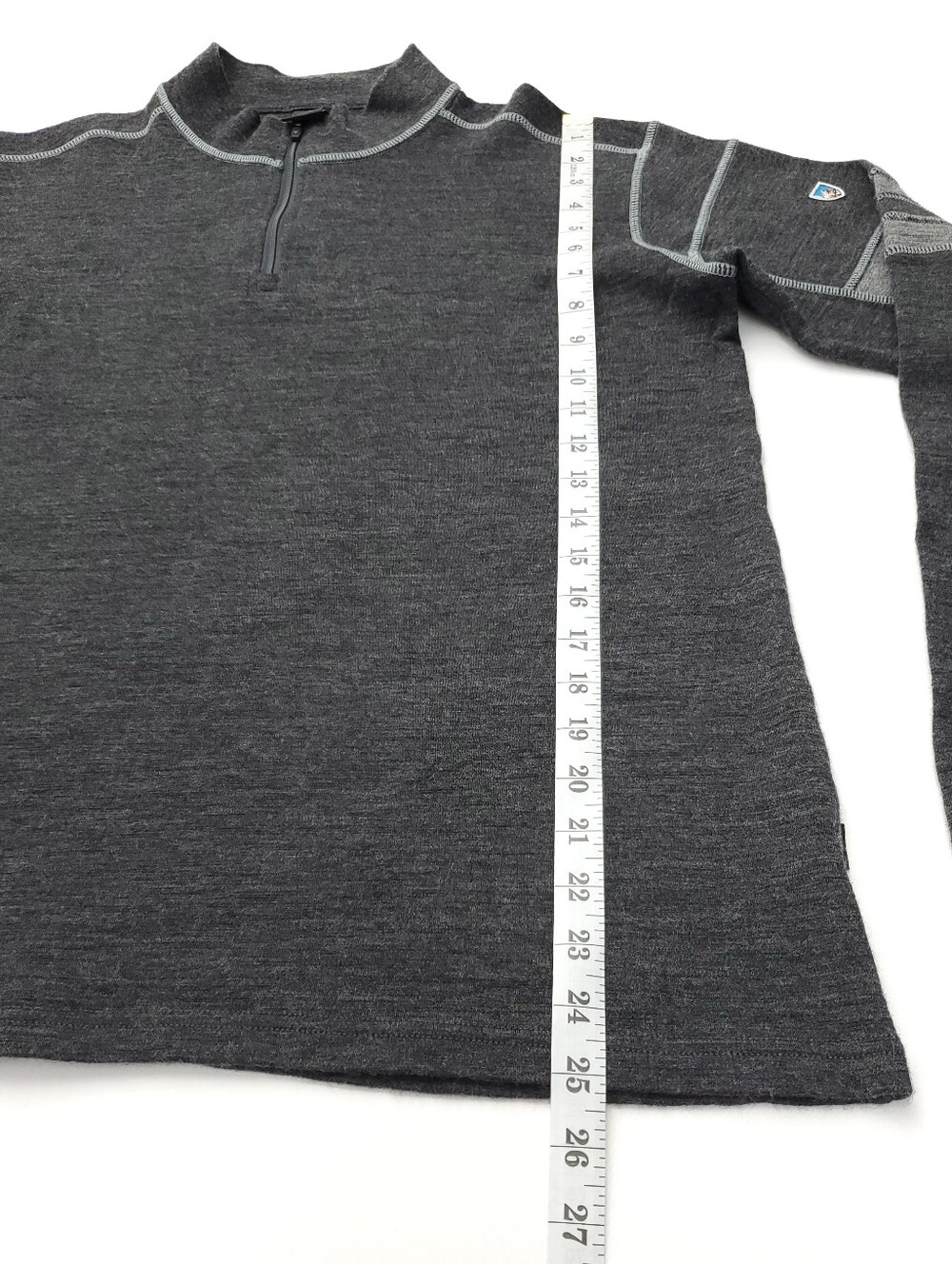 Kuhl Team Sweater Mens Size Large Merino Wool Gray 1/4 Zip Warm Hiking Outdoors - Picture 4 of 10